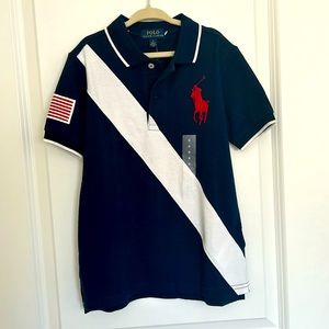 POLO Ralph Lauren Navy White Stripe Polo Shirt Size 6